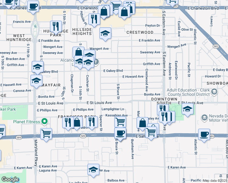 map of restaurants, bars, coffee shops, grocery stores, and more near 1732 Canosa Avenue in Las Vegas