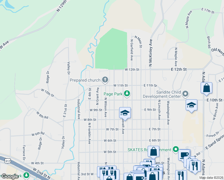 map of restaurants, bars, coffee shops, grocery stores, and more near 1101 North Cleveland Avenue in Sand Springs