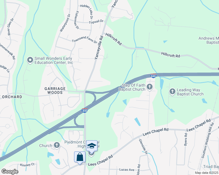 map of restaurants, bars, coffee shops, grocery stores, and more near 4250 Yanceyville Road in Browns Summit