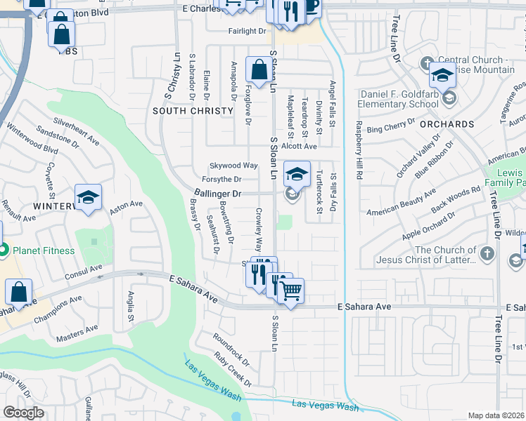map of restaurants, bars, coffee shops, grocery stores, and more near 2072 Crowley Way in Las Vegas