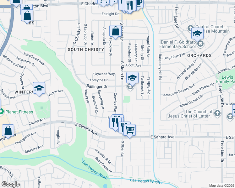 map of restaurants, bars, coffee shops, grocery stores, and more near 2072 Crowley Way in Las Vegas