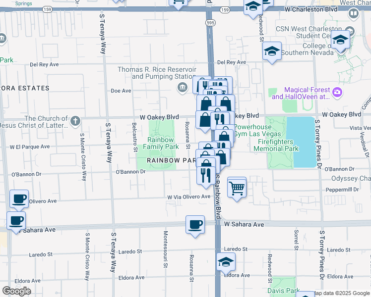 map of restaurants, bars, coffee shops, grocery stores, and more near 7015 West El Parque Avenue in Las Vegas