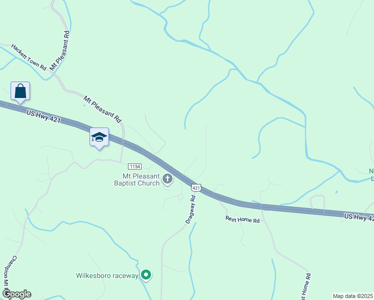 map of restaurants, bars, coffee shops, grocery stores, and more near 251 Churchview Lane in Wilkesboro