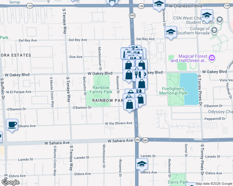 map of restaurants, bars, coffee shops, grocery stores, and more near 1971 South Del Font Court in Las Vegas