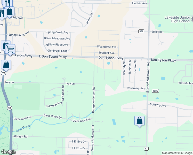 map of restaurants, bars, coffee shops, grocery stores, and more near 3895 George Anderson Road in Springdale