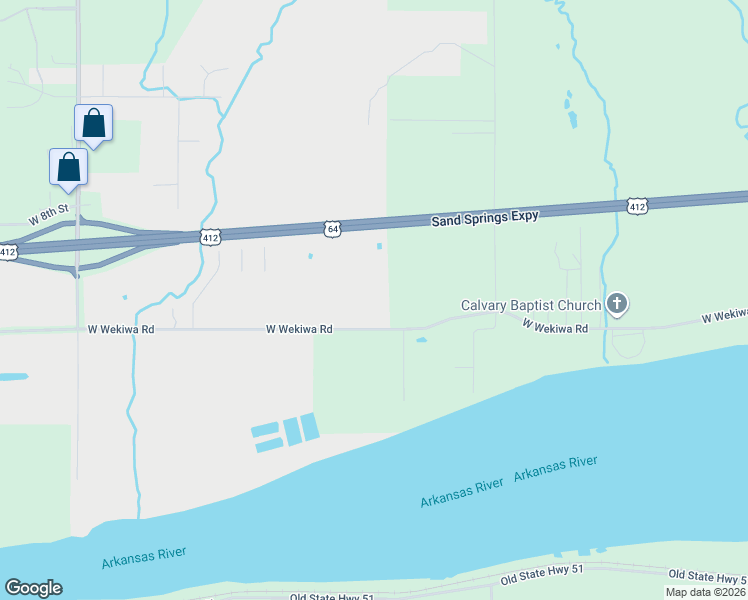 map of restaurants, bars, coffee shops, grocery stores, and more near 19301 West Wekiwa Road in Sand Springs