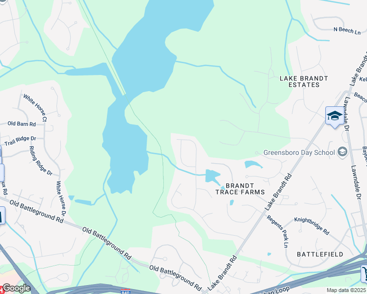 map of restaurants, bars, coffee shops, grocery stores, and more near 2620 Pewter Place in Greensboro