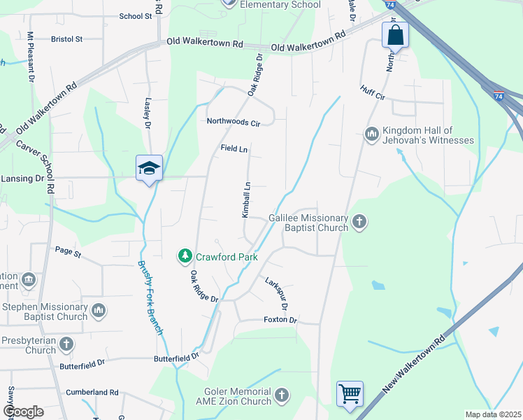 map of restaurants, bars, coffee shops, grocery stores, and more near 305 Merrywood Drive in Winston-Salem
