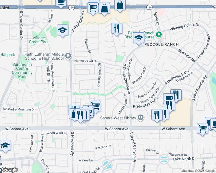 map of restaurants, bars, coffee shops, grocery stores, and more near 9745 Manheim Lane in Las Vegas