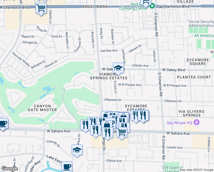 map of restaurants, bars, coffee shops, grocery stores, and more near 2004 Diamond Brook Court in Las Vegas