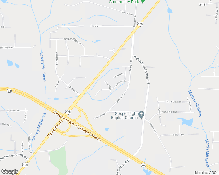 map of restaurants, bars, coffee shops, grocery stores, and more near 4836 Stovall Drive in Walkertown