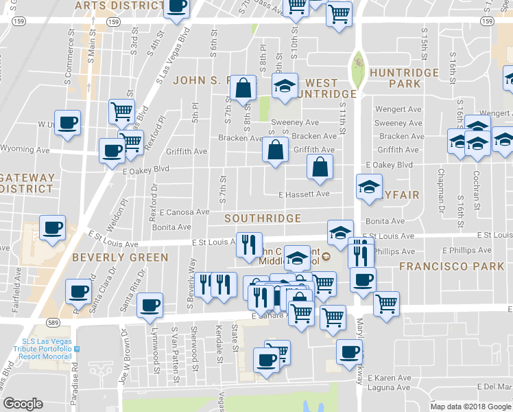 map of restaurants, bars, coffee shops, grocery stores, and more near 817 Canosa Avenue in Las Vegas