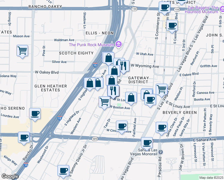 map of restaurants, bars, coffee shops, grocery stores, and more near 1806 South Industrial Road in Las Vegas