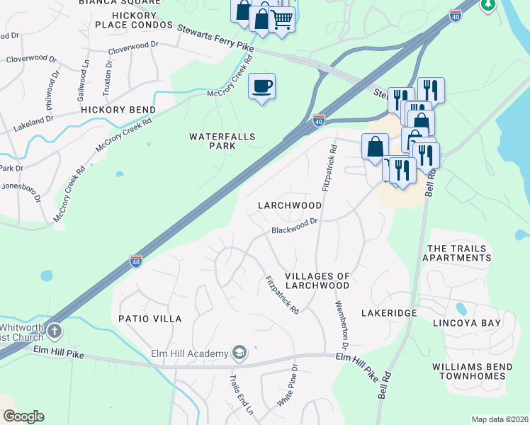 map of restaurants, bars, coffee shops, grocery stores, and more near 1317 Lady Court in Nashville