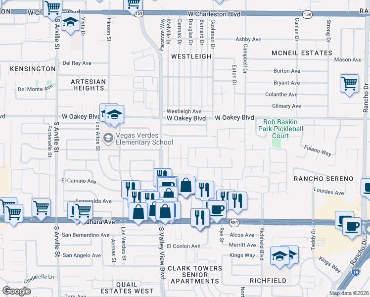 map of restaurants, bars, coffee shops, grocery stores, and more near 3417 El Cortez Avenue in Las Vegas