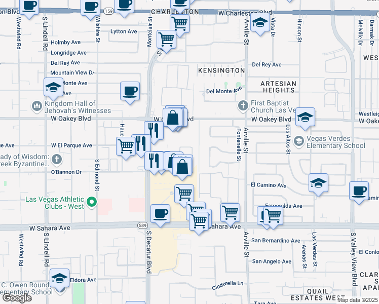 map of restaurants, bars, coffee shops, grocery stores, and more near 1908 Cameron Street in Las Vegas