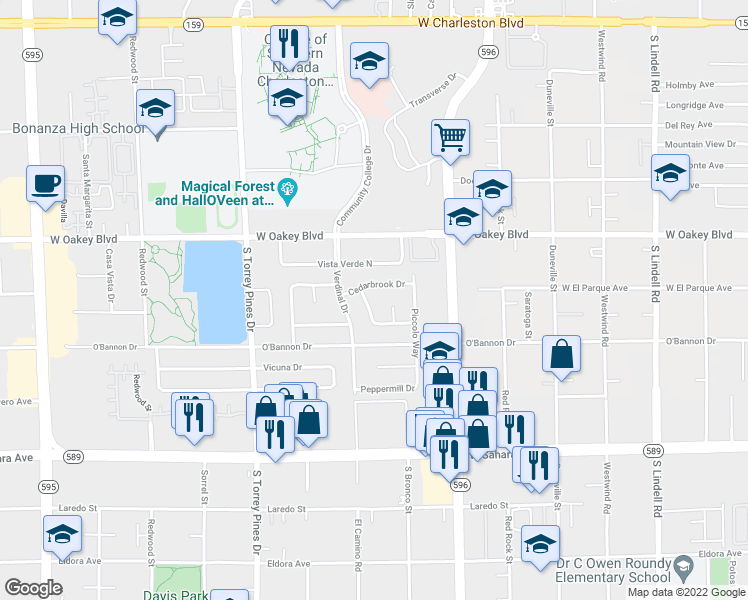 map of restaurants, bars, coffee shops, grocery stores, and more near 1909 Oakleaf Lane in Las Vegas