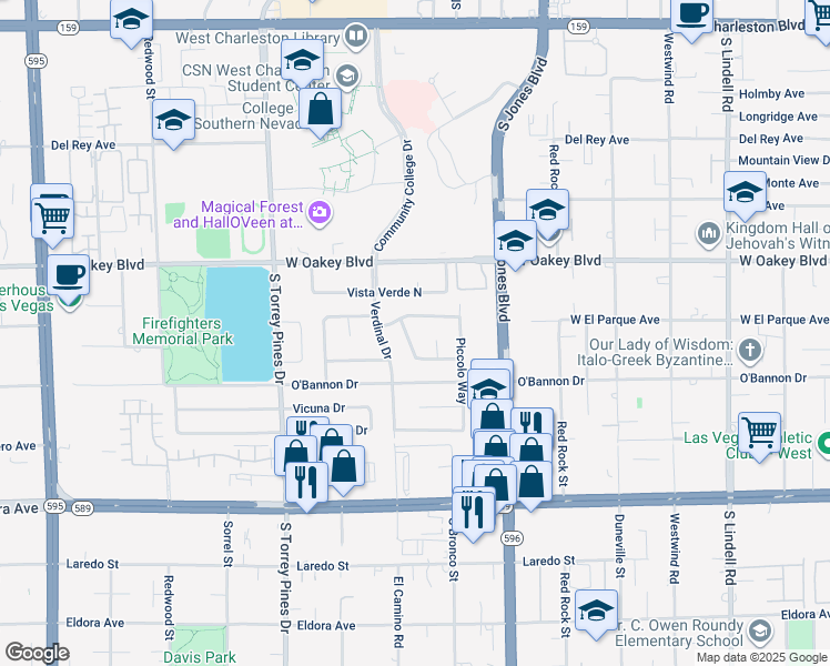 map of restaurants, bars, coffee shops, grocery stores, and more near 1909 Oakleaf Lane in Las Vegas