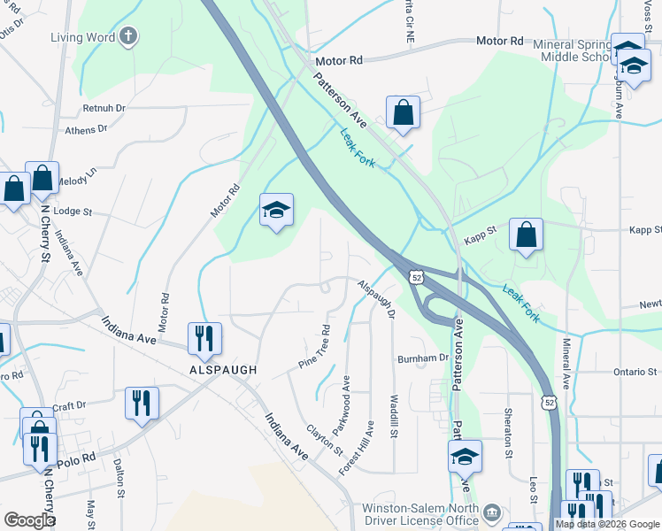 map of restaurants, bars, coffee shops, grocery stores, and more near 425 Cody Circle in Winston-Salem