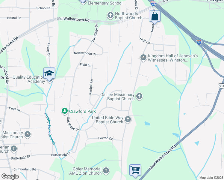 map of restaurants, bars, coffee shops, grocery stores, and more near 4148 Sunflower Circle in Winston-Salem