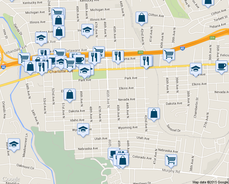 map of restaurants, bars, coffee shops, grocery stores, and more near 4503 Elkins Avenue in Nashville