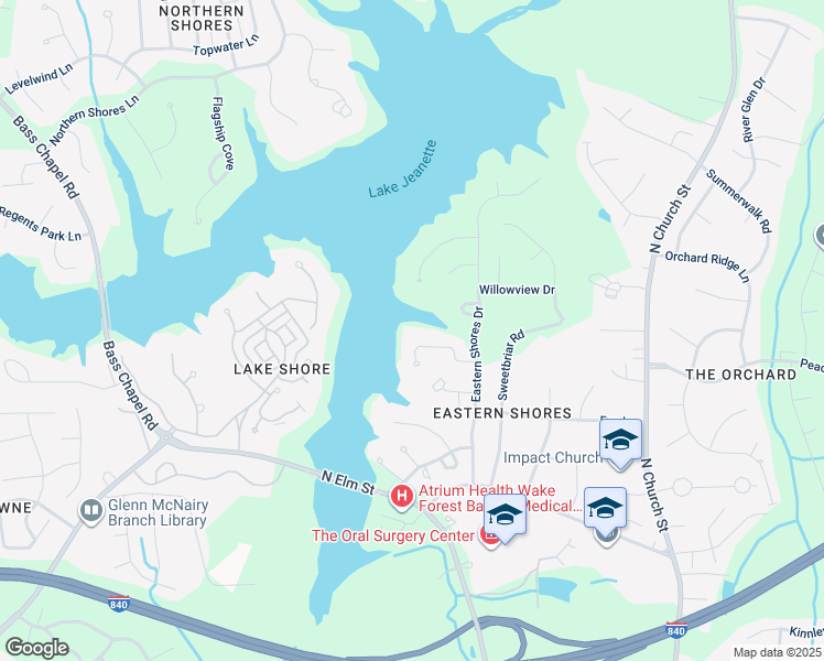 map of restaurants, bars, coffee shops, grocery stores, and more near 39 Kinglet Circle in Greensboro
