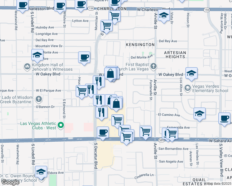 map of restaurants, bars, coffee shops, grocery stores, and more near 4752 O'Bannon Drive in Las Vegas