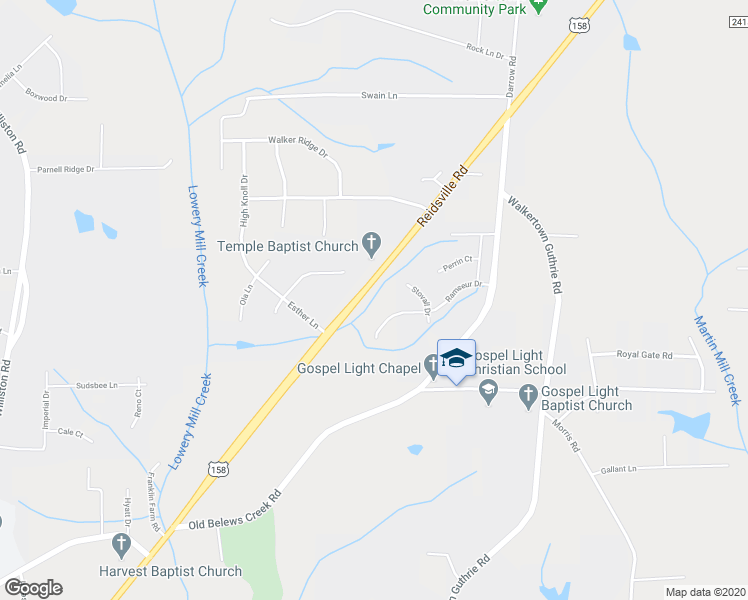 map of restaurants, bars, coffee shops, grocery stores, and more near 3900 Freeman Park Court in Walkertown