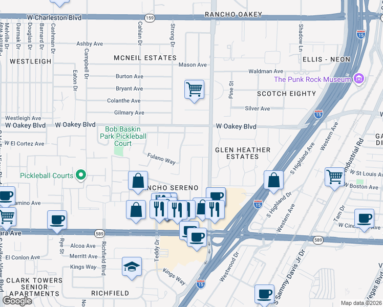 map of restaurants, bars, coffee shops, grocery stores, and more near 2401 Zafra Court in Las Vegas