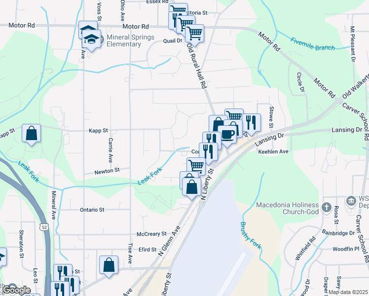 map of restaurants, bars, coffee shops, grocery stores, and more near 1133 Conley Street in Winston-Salem