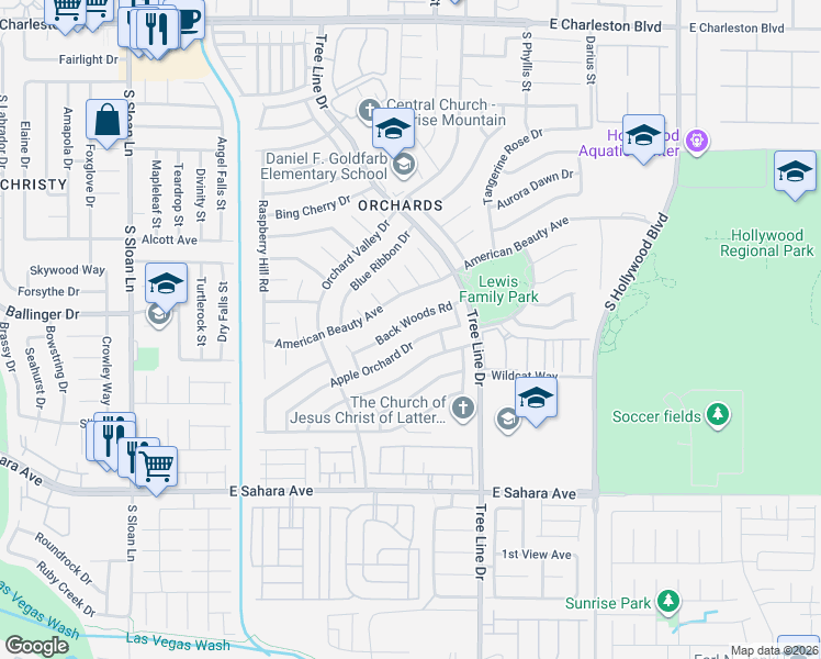 map of restaurants, bars, coffee shops, grocery stores, and more near 6276 Back Woods Road in Las Vegas