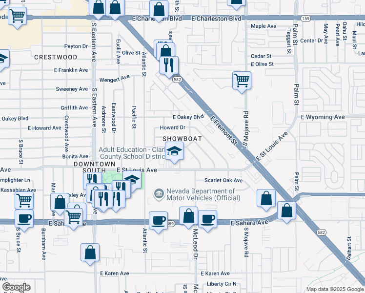 map of restaurants, bars, coffee shops, grocery stores, and more near 1720 Cherry Lane in Las Vegas