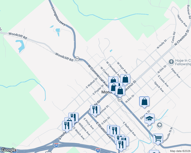map of restaurants, bars, coffee shops, grocery stores, and more near 304 Tennessee 84 in Monterey