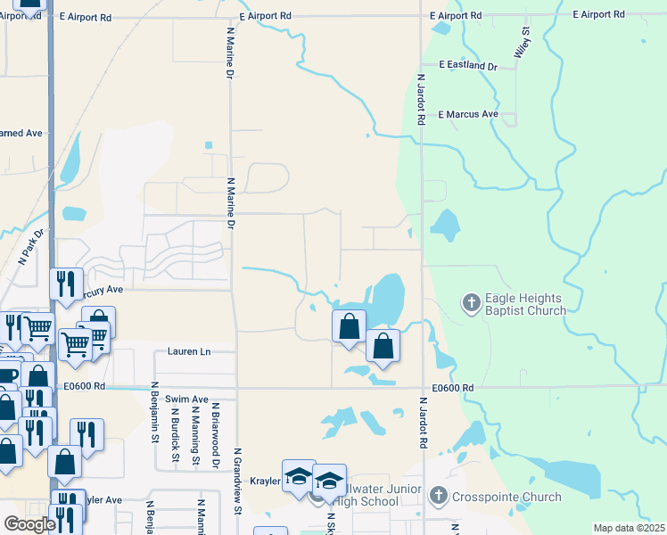 map of restaurants, bars, coffee shops, grocery stores, and more near 2720 North Running Bear Street in Stillwater