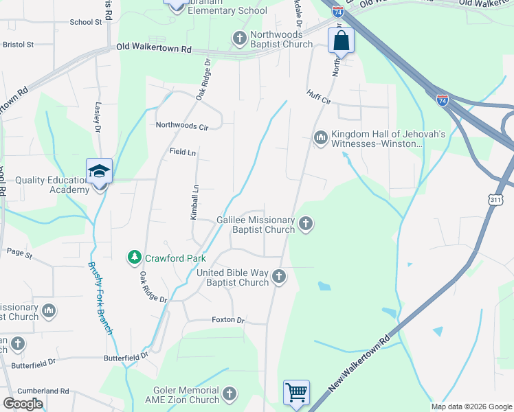 map of restaurants, bars, coffee shops, grocery stores, and more near 4148 Sunflower Circle in Winston-Salem