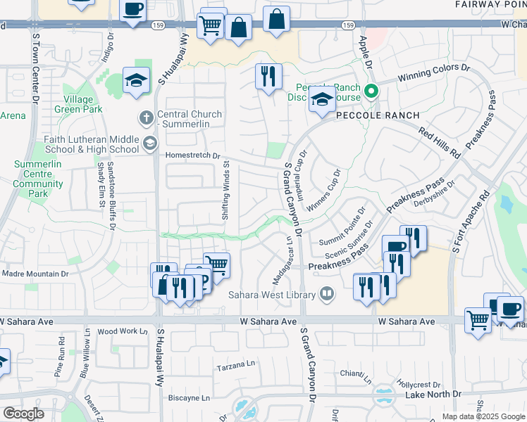 map of restaurants, bars, coffee shops, grocery stores, and more near 9740 Floweret Avenue in Las Vegas