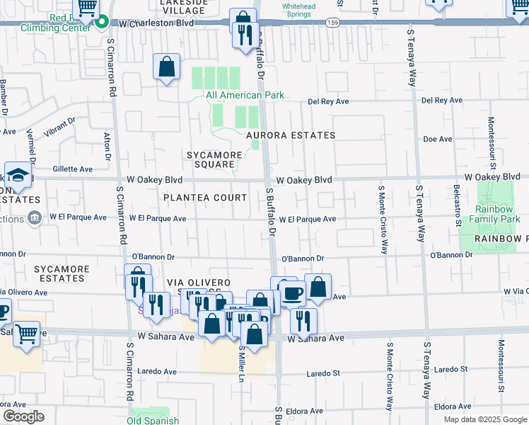 map of restaurants, bars, coffee shops, grocery stores, and more near 7792 West El Parque Avenue in Las Vegas