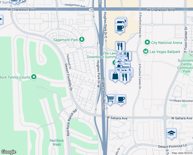 map of restaurants, bars, coffee shops, grocery stores, and more near 2180 Solvang Mill Drive in Las Vegas