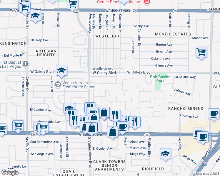 map of restaurants, bars, coffee shops, grocery stores, and more near 3408 Calle De Corrida in Las Vegas