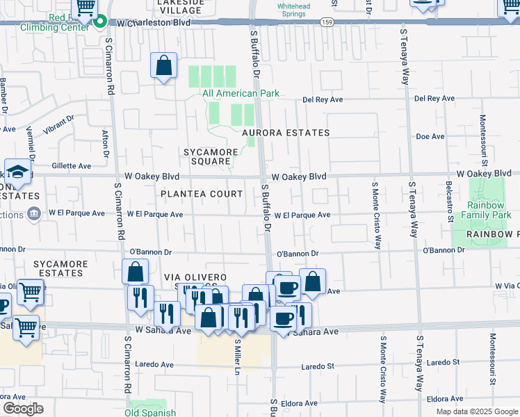 map of restaurants, bars, coffee shops, grocery stores, and more near 7792 West El Parque Avenue in Las Vegas