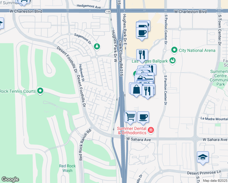 map of restaurants, bars, coffee shops, grocery stores, and more near 2156 Solvang Mill Drive in Las Vegas