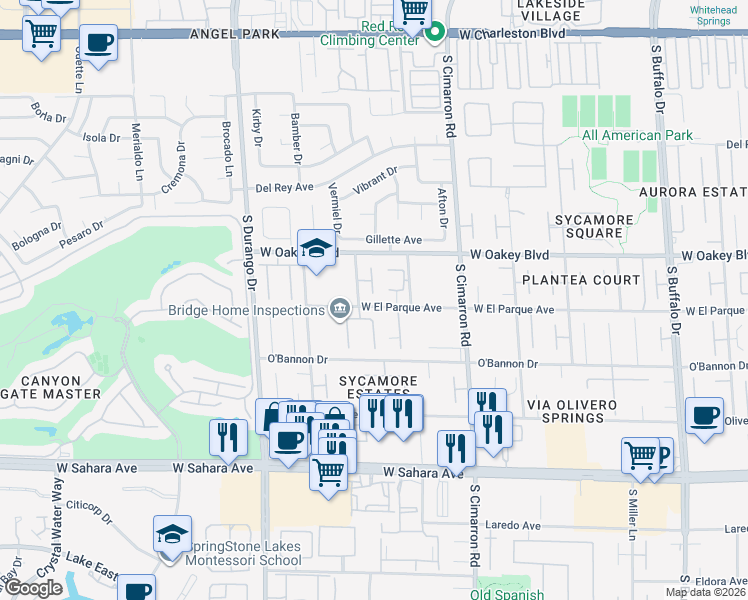 map of restaurants, bars, coffee shops, grocery stores, and more near 1920 Columbia Crest Court in Las Vegas