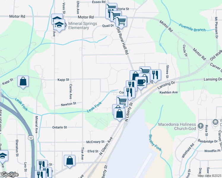 map of restaurants, bars, coffee shops, grocery stores, and more near 1129 Conley Street in Winston-Salem