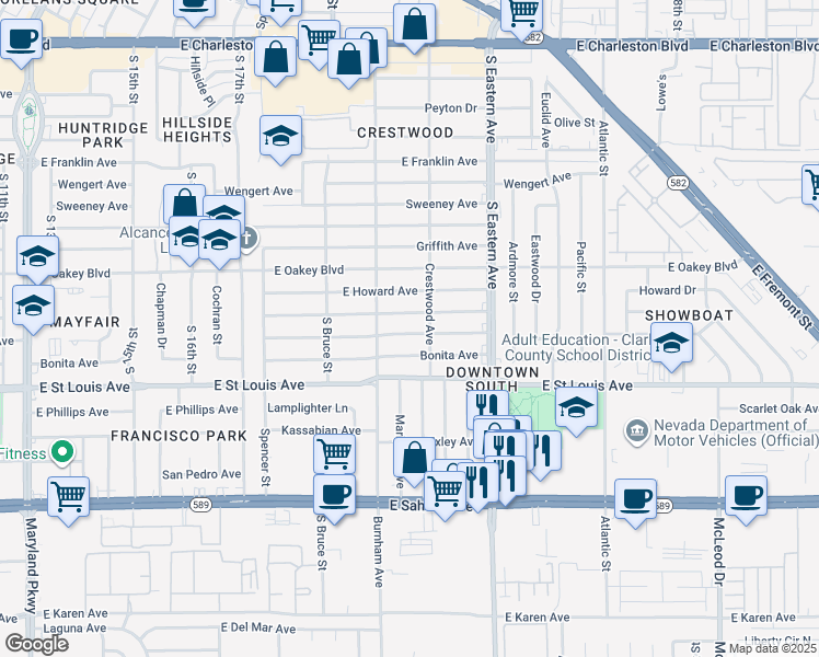map of restaurants, bars, coffee shops, grocery stores, and more near 1921 Canosa Avenue in Las Vegas