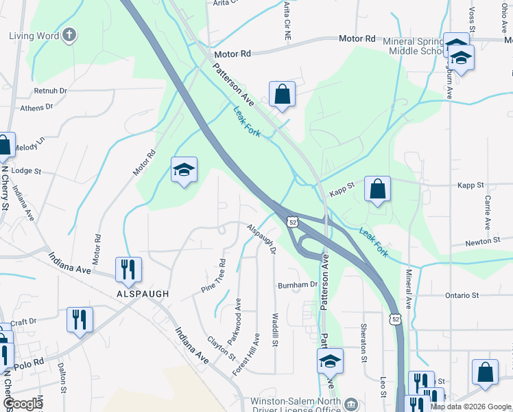 map of restaurants, bars, coffee shops, grocery stores, and more near 525 Shamel Court in Winston-Salem