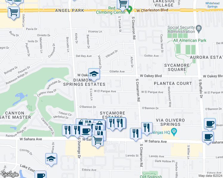 map of restaurants, bars, coffee shops, grocery stores, and more near 1920 Columbia Crest Court in Las Vegas
