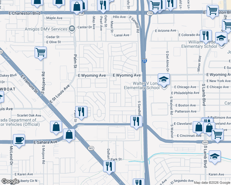 map of restaurants, bars, coffee shops, grocery stores, and more near 70 Calumet Avenue in Las Vegas