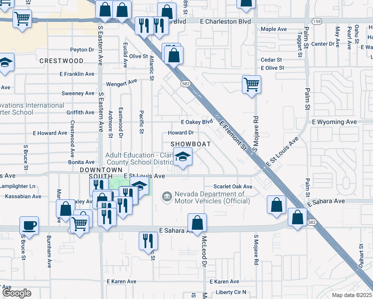 map of restaurants, bars, coffee shops, grocery stores, and more near 1720 Cherry Lane in Las Vegas
