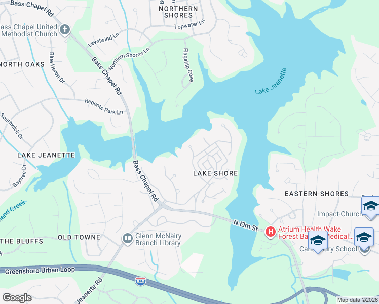 map of restaurants, bars, coffee shops, grocery stores, and more near 5103 Bearberry Point in Greensboro