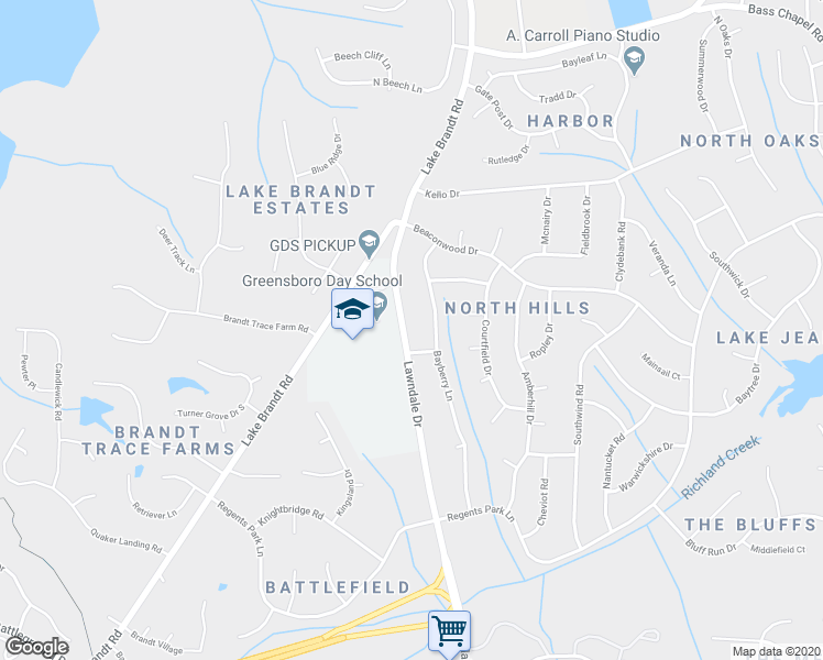 map of restaurants, bars, coffee shops, grocery stores, and more near 5304 Lawndale Drive in Greensboro